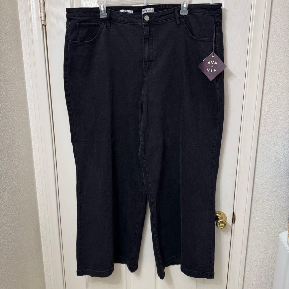 Ava & Viv Wide Leg Denim Jeans Women Plus size 26 Black Wash High Rise Relax Fit